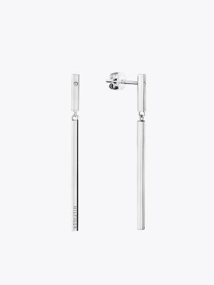 Slim Logo Dangle Earring, Silver