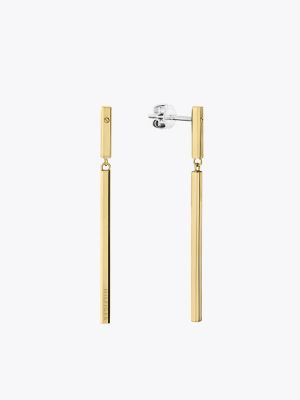 Slim Logo Dangle Earring, Gold Plated
