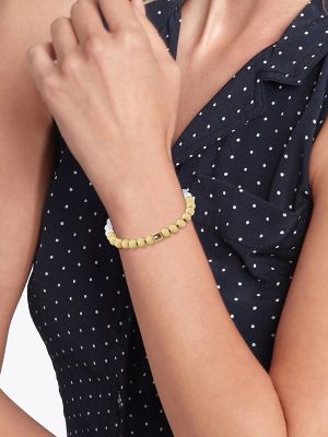 Stretch Two-Tone Faux Pearl Bracelet, Gold Plated