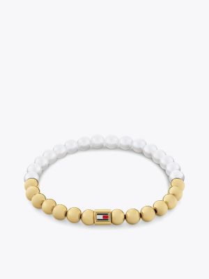 Stretch Two-Tone Faux Pearl Bracelet, Gold Plated