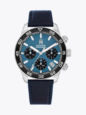 41MM TH85 Blue Leather Chronograph Watch, Blue