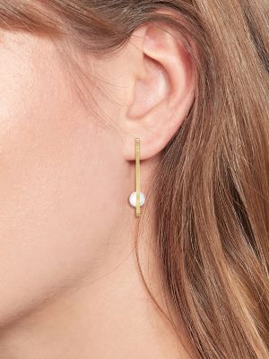 Faux Pearl Gold-Tone Hoop Earring, Gold Plated