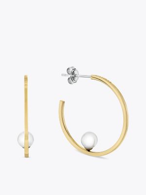 Faux Pearl Gold-Tone Hoop Earring, Gold Plated