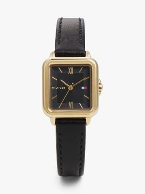 24MM Square Dial Leather Strap Watch, Black