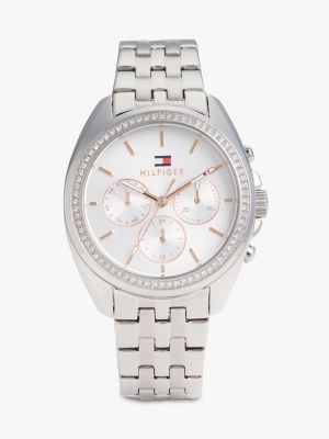 36MM Crystal Accent Multifunction Watch, Silver White