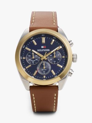 40MM Leather Strap Chronograph Watch, Navy