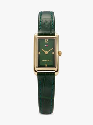 16MM Rectangle Leather Strap Watch, Green