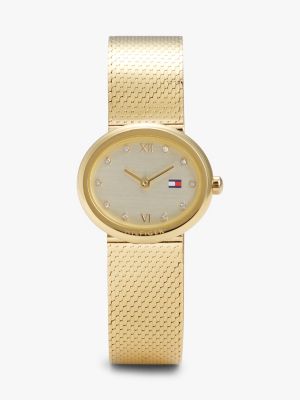 25MM Oval Crystal Accent Mesh Watch, Gold
