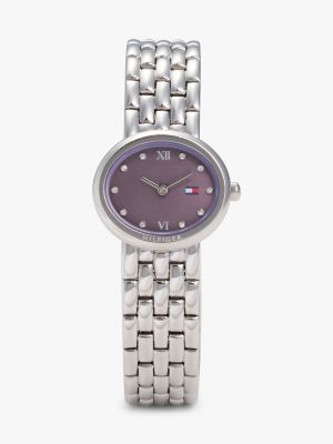 25MM Oval Crystal Accent Link Watch, Lavender