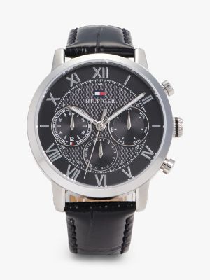 42MM Leather Strap Multifunction Watch, Black