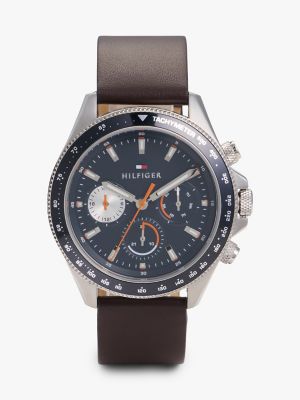 46MM Leather Multifunction Sport Watch, Grey