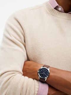 43MM Leather Strap Sport Watch — Navy 4