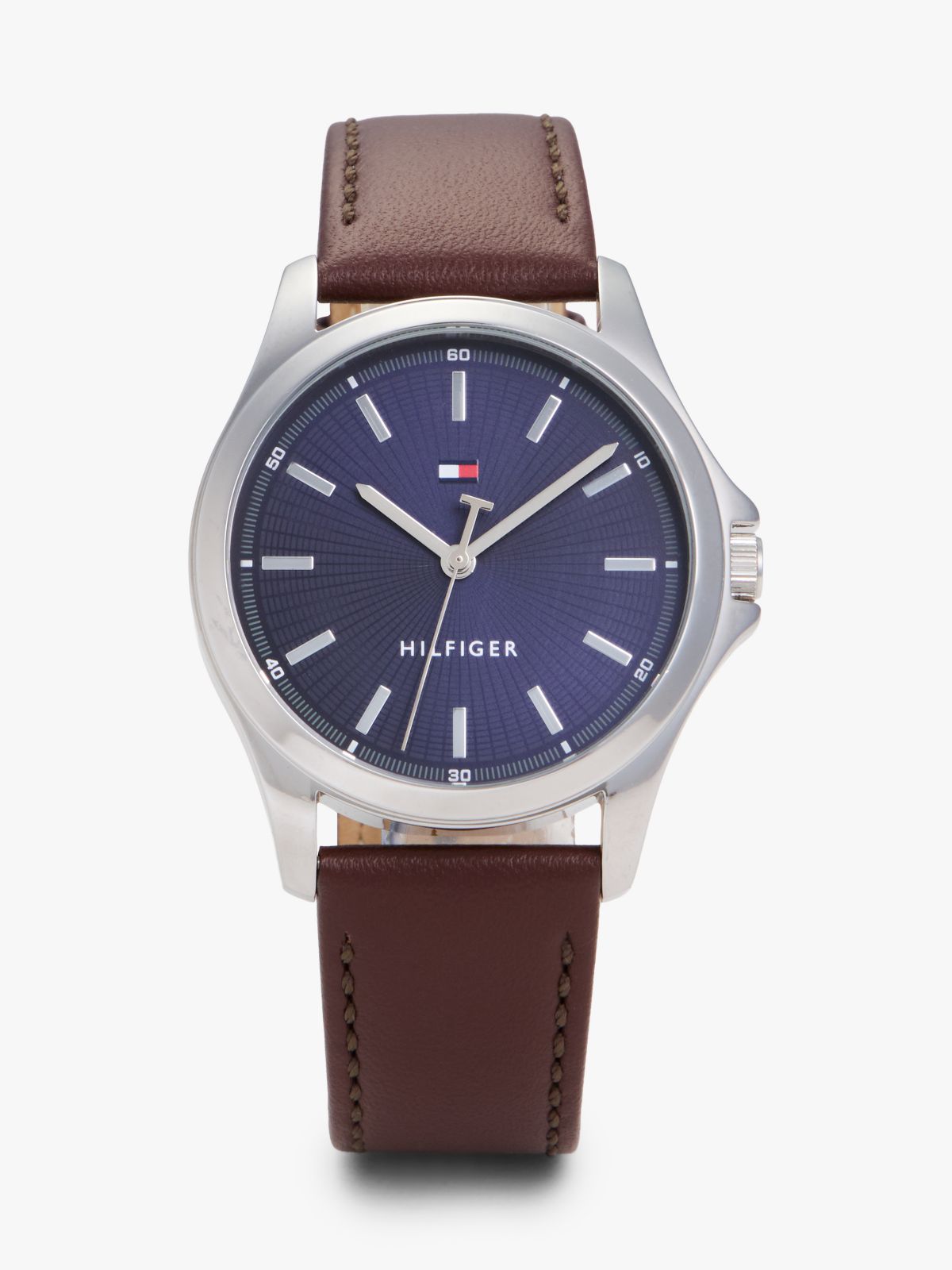 43MM Leather Strap Sport Watch — Navy