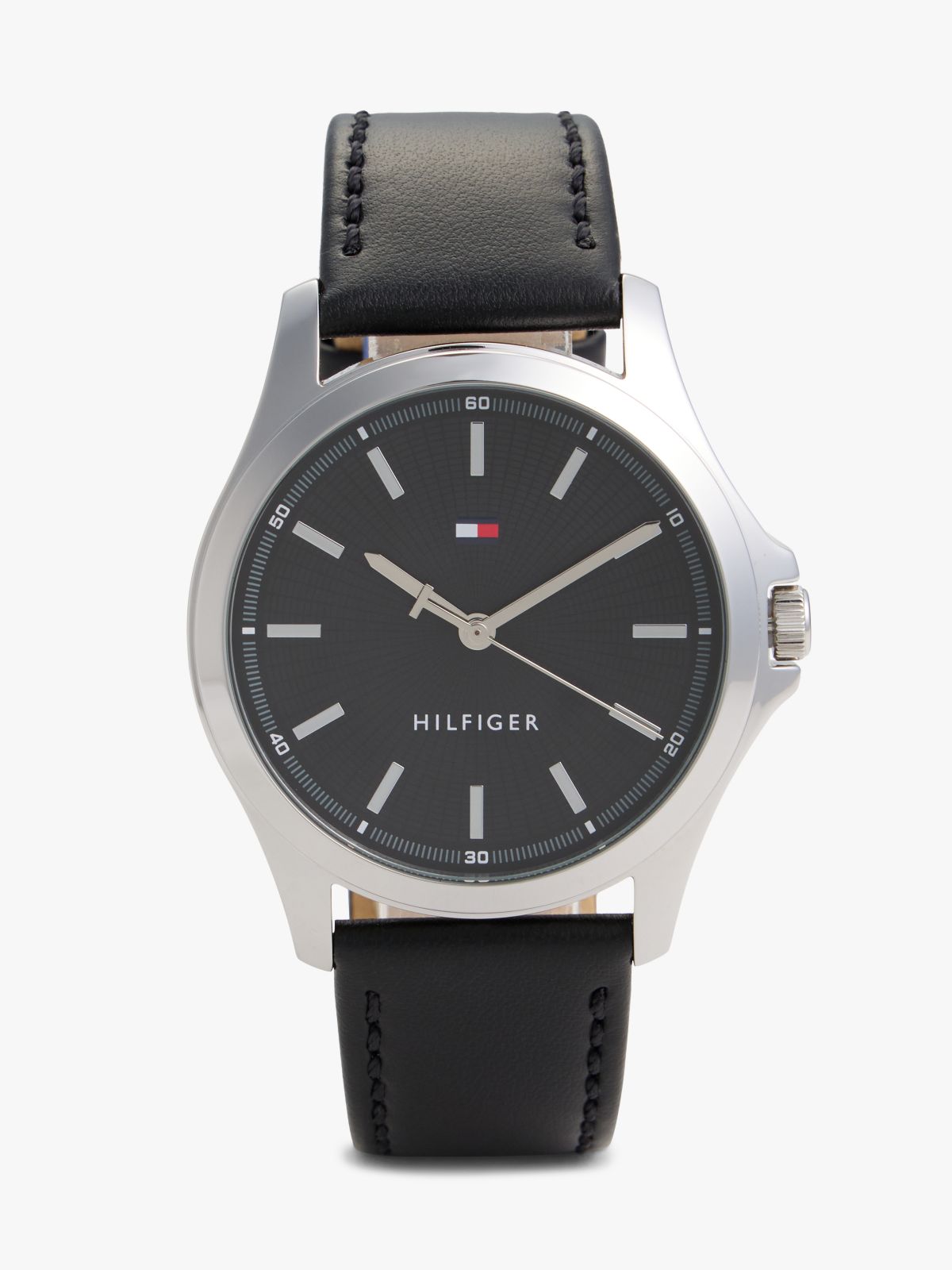 43MM Leather Strap Sport Watch — Black