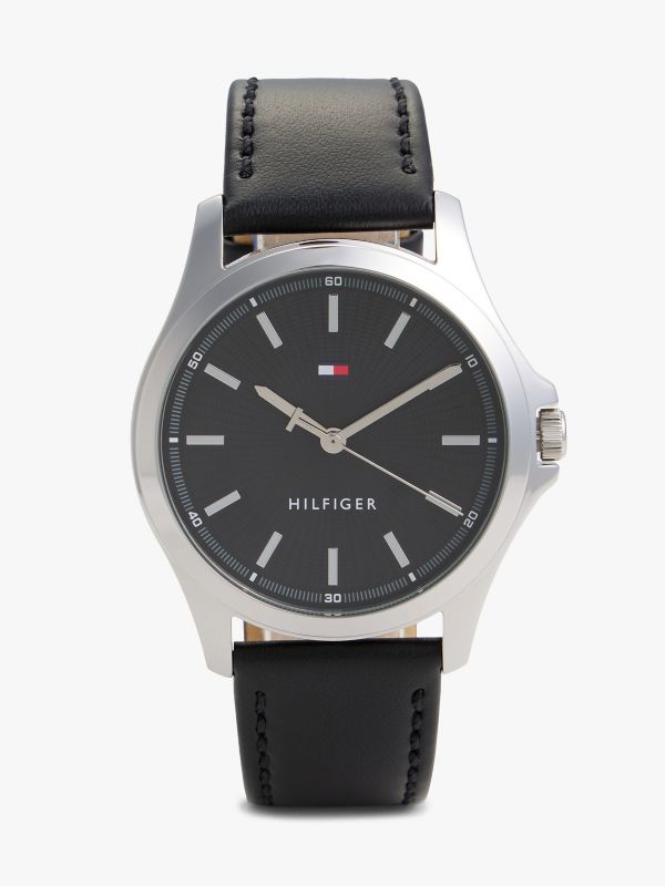 43MM Leather Strap Sport Watch — Black