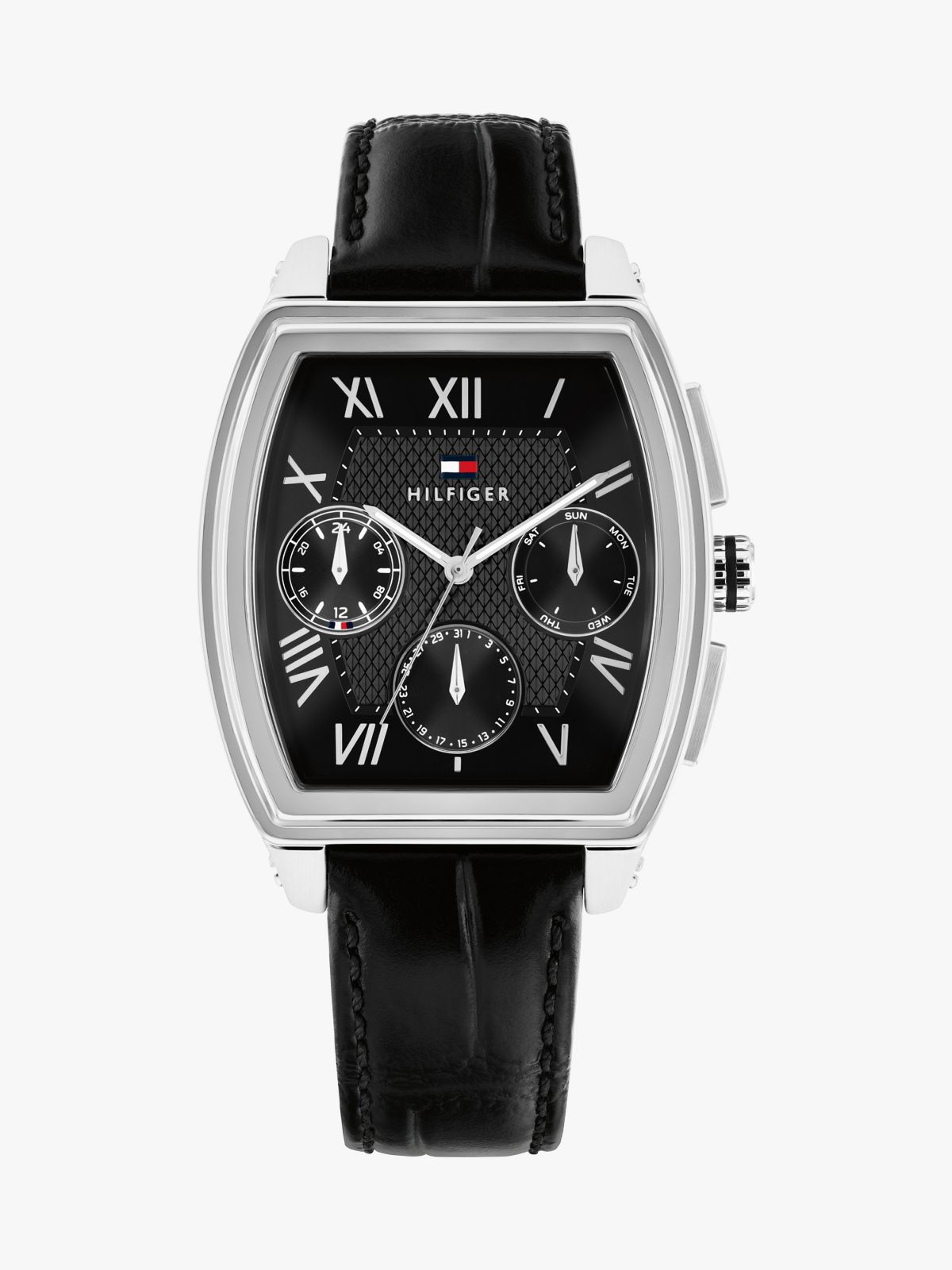 36MM Leather Strap Multifunction Watch — Black