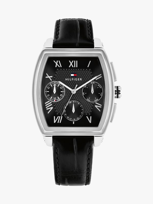 36MM Leather Strap Multifunction Watch — Black