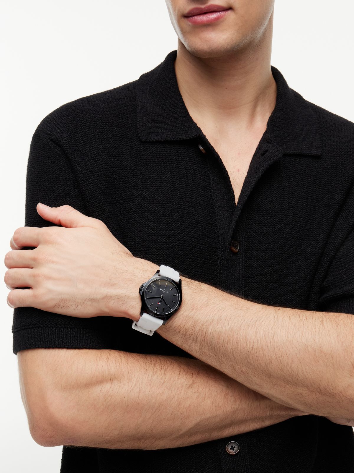 43MM Silicone Strap Sport Watch — Black