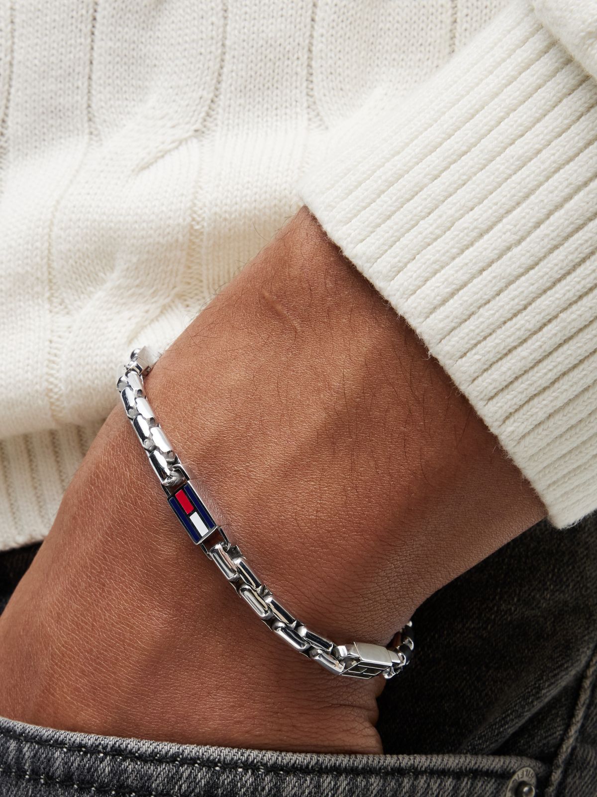 Flag Chain Link Bracelet — Silver