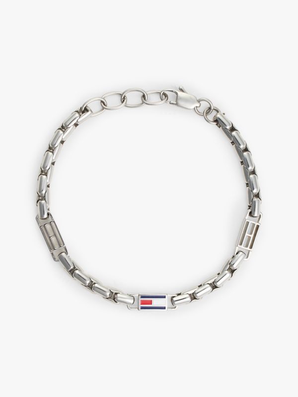 Flag Chain Link Bracelet — Silver