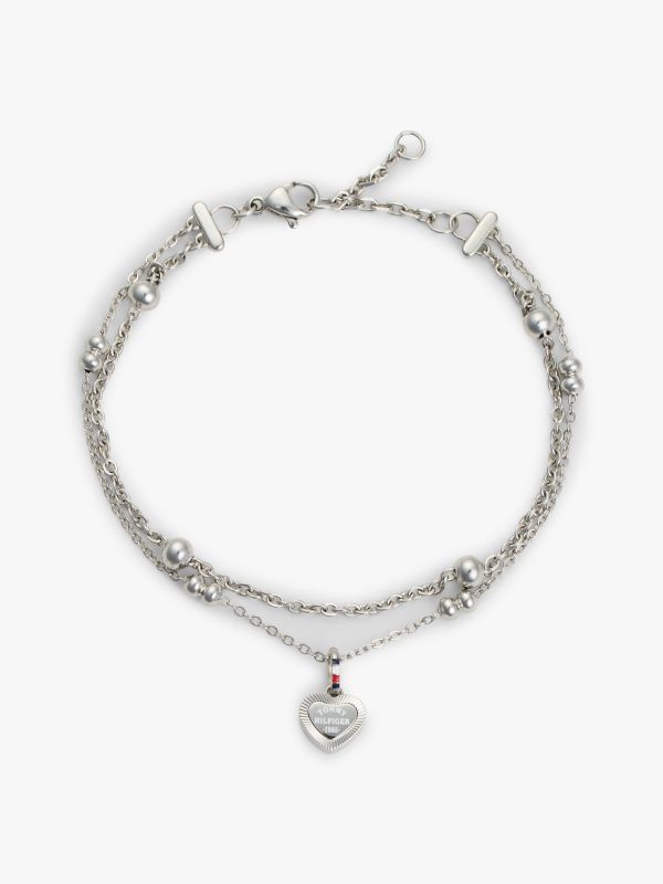 Heart Charm Double-Layered Bracelet — Silver