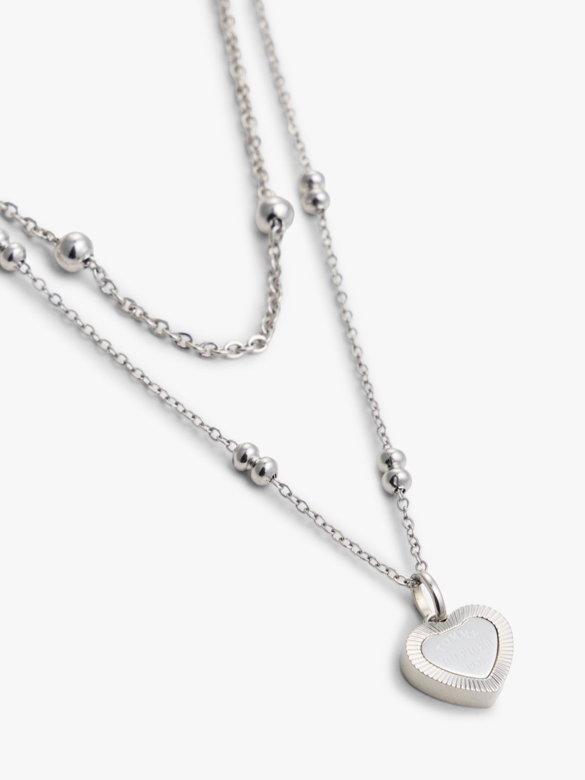 Heart Charm Double-Layered Necklace — Silver