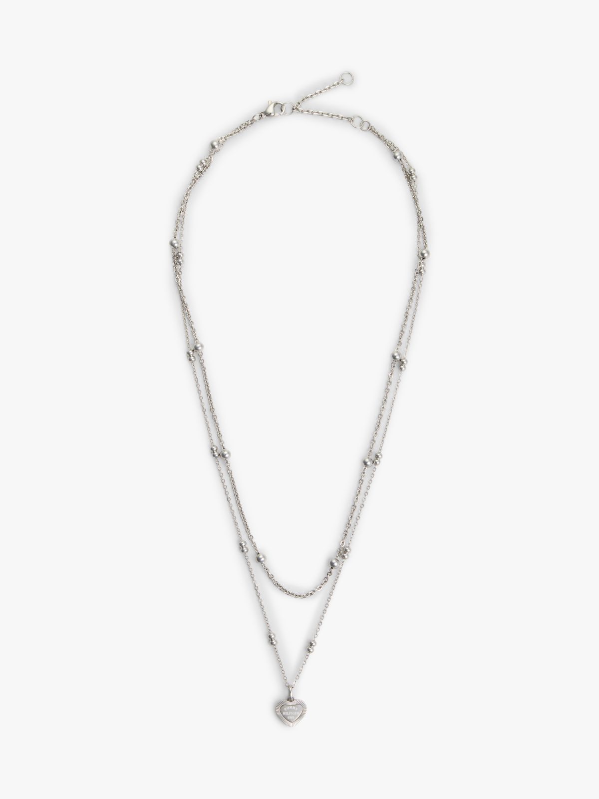 Heart Charm Double-Layered Necklace — Silver