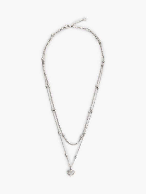 Heart Charm Double-Layered Necklace — Silver