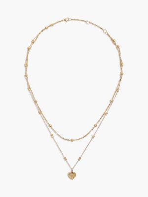 Женское колье Tommy Hilfiger Heart Charm Double-Layered, цвет: Золотой