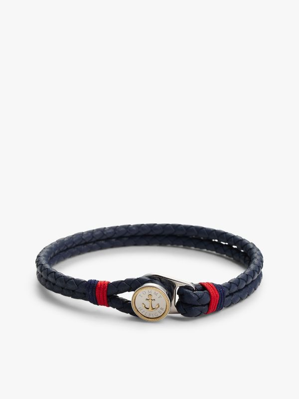 Nautical Braided Leather Bracelet — Blue