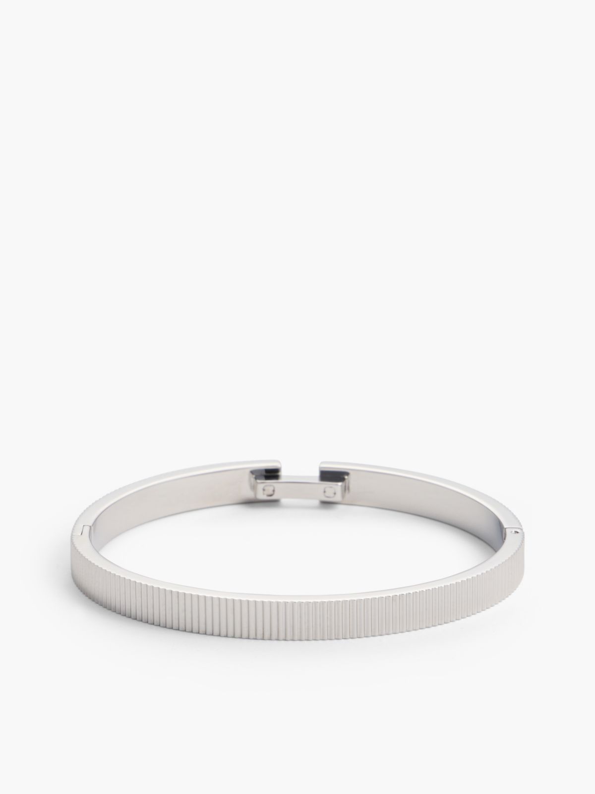 Signature Stripe Ridged Bangle Bracelet — Silver