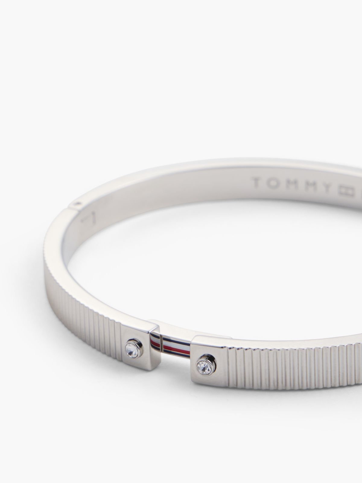 Signature Stripe Ridged Bangle Bracelet — Silver