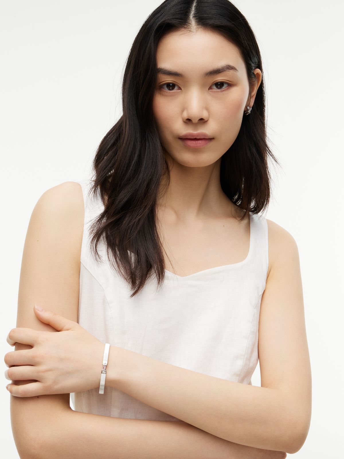 Signature Stripe Ridged Bangle Bracelet — Silver
