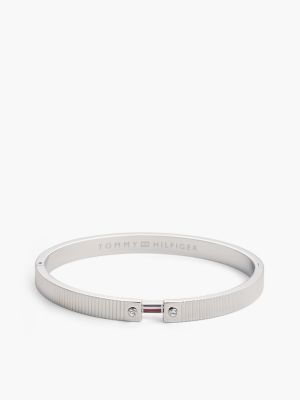 Signature Stripe Ridged Bangle Bracelet, Silver