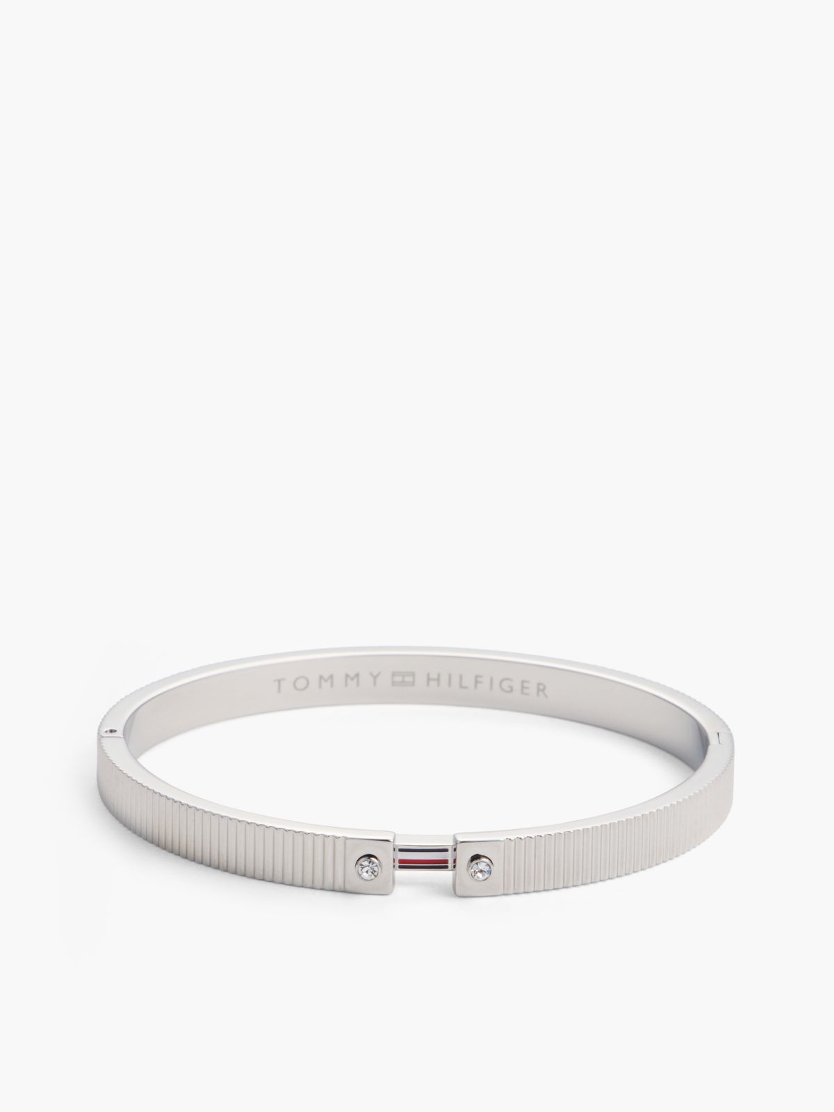 Signature Stripe Ridged Bangle Bracelet — Silver