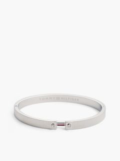 Signature Stripe Ridged Bangle Bracelet — Silver 1