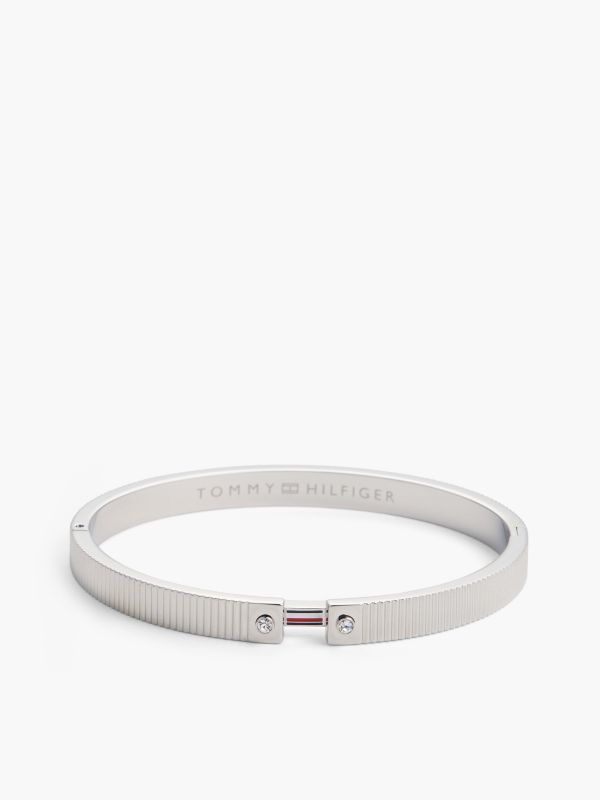 Signature Stripe Ridged Bangle Bracelet — Silver