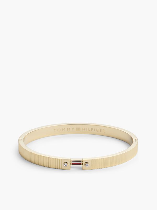 Signature Stripe Ridged Bangle Bracelet — Gold