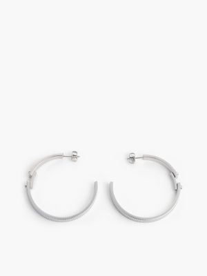 Signature Stripe Ridged Hoop Earring, Silver
