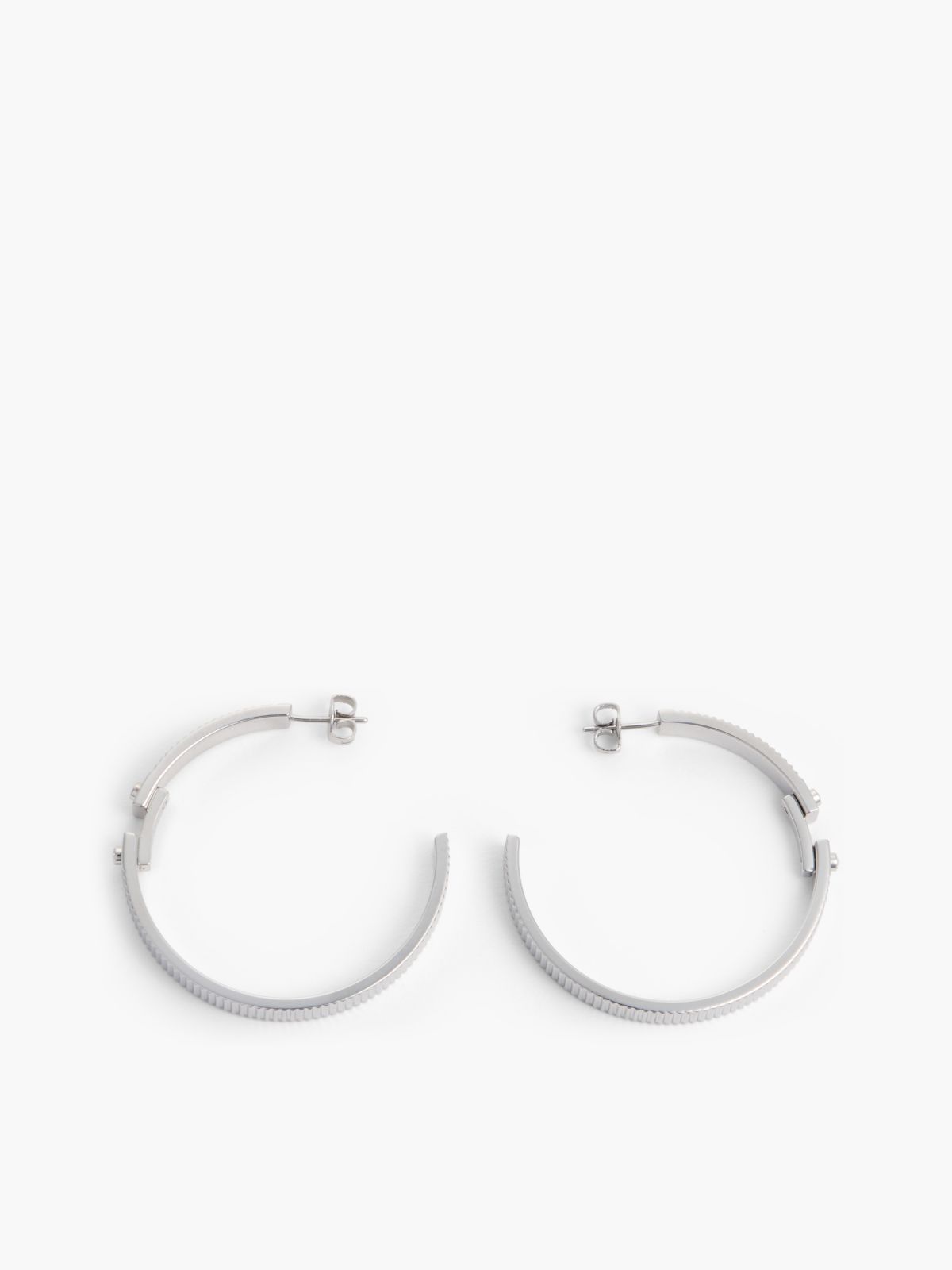 Signature Stripe Ridged Hoop Earring — Silver