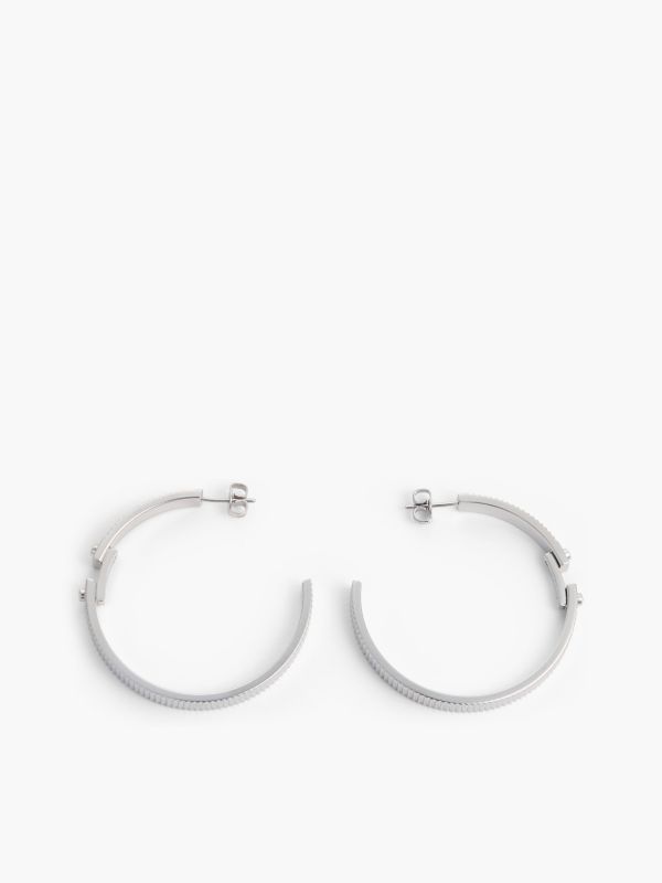 Signature Stripe Ridged Hoop Earring — Silver