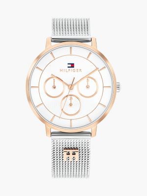 36MM Monogram Accent Mesh Watch, Silver White