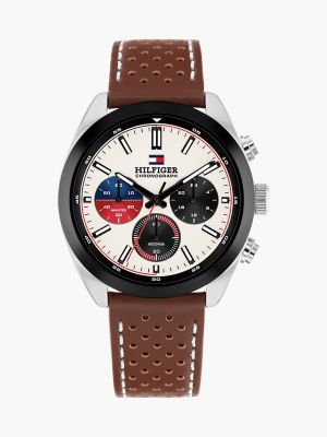 40MM Leather Strap Chronograph Watch, Partchment
