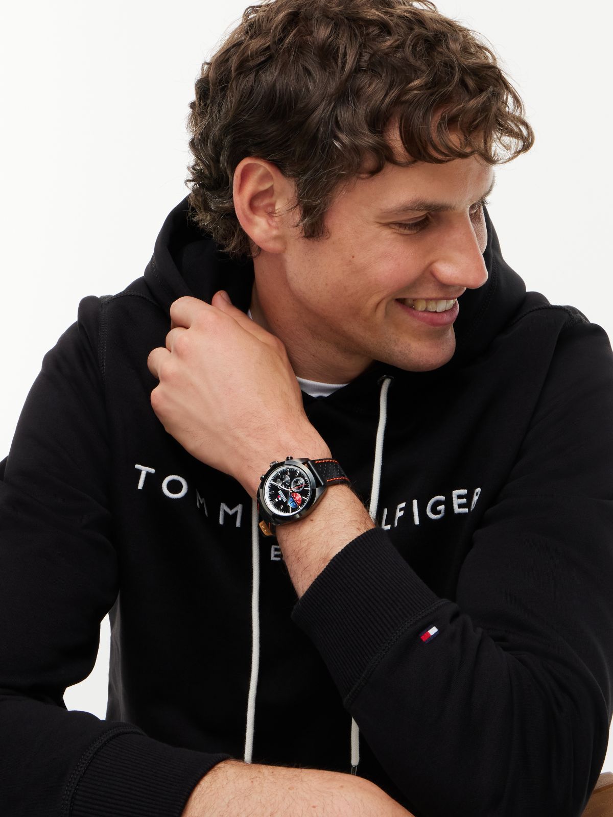 40MM Leather Strap Chronograph Watch — Black