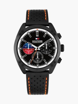 40MM Leather Strap Chronograph Watch, Black