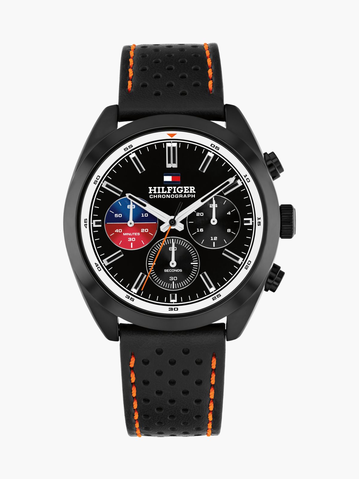 40MM Leather Strap Chronograph Watch — Black