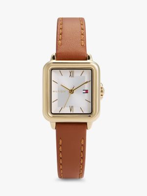 24MM Leather Strap Dress Watch, Silver White
