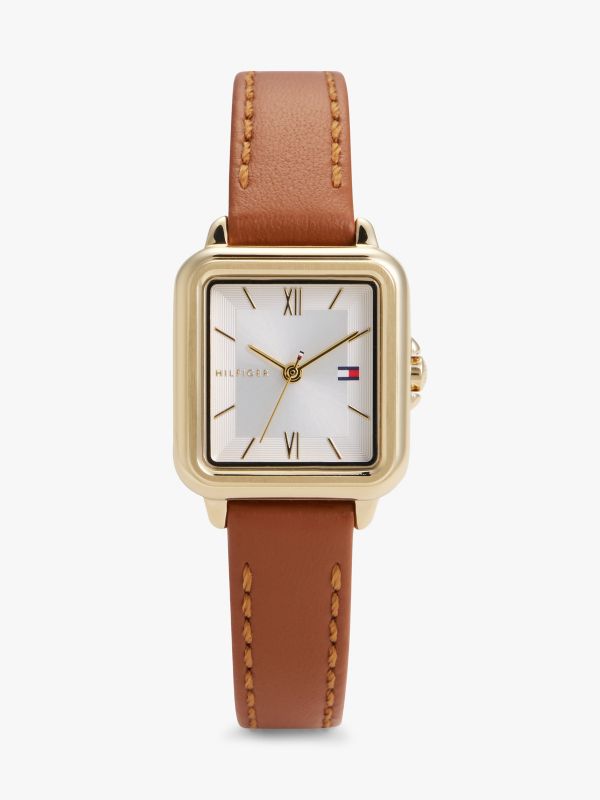 24MM Leather Strap Dress Watch — Silver White