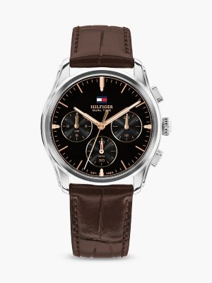 38MM Leather Strap Dual-Time NYC Watch, Black