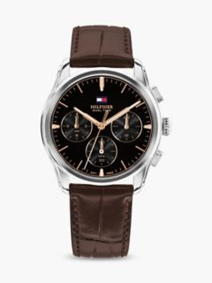 38MM Leather Strap Dual-Time NYC Watch — Black 1